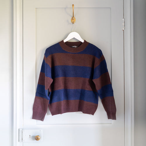 CASH CA Wide Stripe Felted Crew Neck in Aubergine