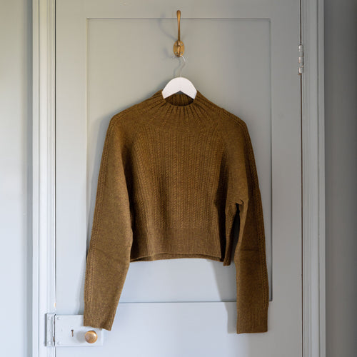 CASH CA Cable Cropped High Neck Sweater in Olive