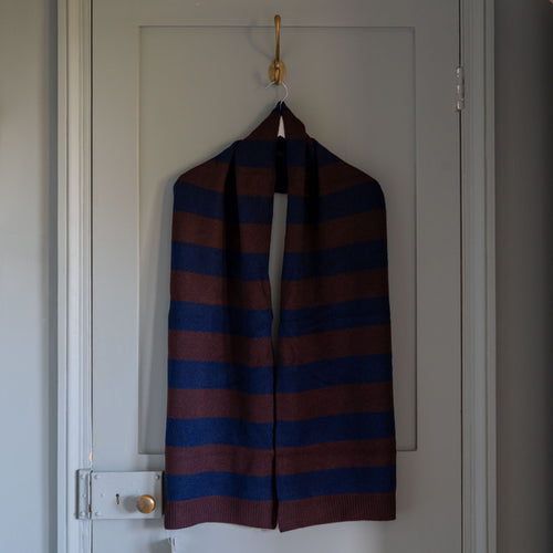 CASH CA Wide Stripe Felted Scarf in Aubergine/Navy