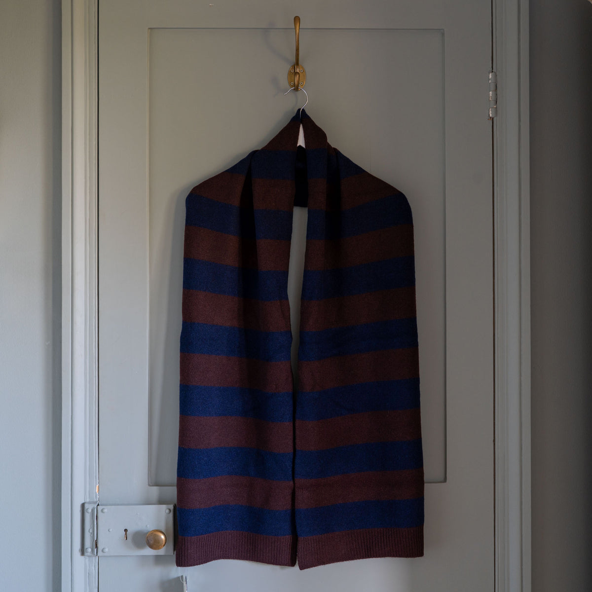 CASH CA Wide Stripe Felted Scarf in Aubergine/Navy
