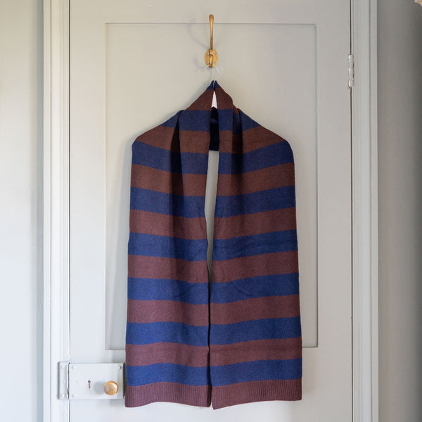 CASH CA Wide Stripe Felted Scarf in Aubergine/Navy