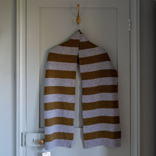 CASH CA Wide Stripe Felted Scarf in Olive/Stell