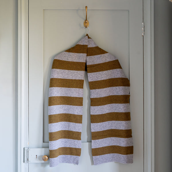 CASH CA Wide Stripe Felted Scarf in Olive/Stell