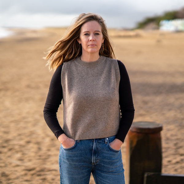 COLLEN & CLARE Lula Cashmere and Lambswool Tank in Mocha Marl