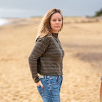 COLLEN & CLARE Zeya Stripe Cardigan in Fir Green and Otter