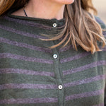 COLLEN & CLARE Zeya Stripe Cardigan in Fir Green and Otter