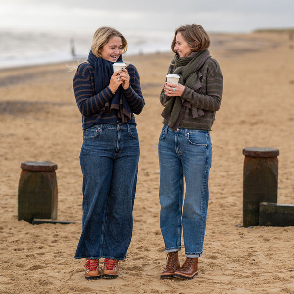 COLLEN & CLARE Molly Cashmere and Lambswool Scarf in Fir Green and Otter