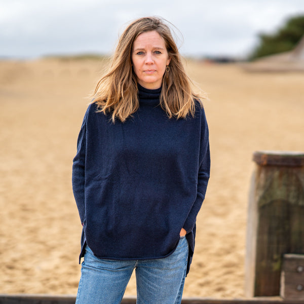 COLLEN & CLARE Cashmere and Lambswool Funnel Neck in Navy Marl