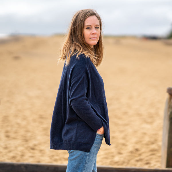 COLLEN & CLARE Cashmere and Lambswool Funnel Neck in Navy Marl