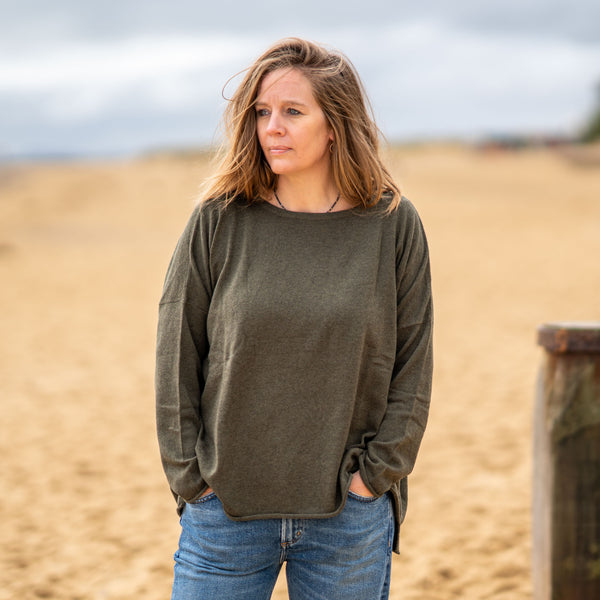 COLLEN & CLARE Luna Cashmere and Lambswool Knit in Fir Green