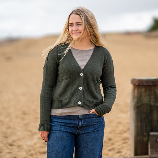 COLLEN & CLARE Gab Cotton Cardigan in Dark Olive