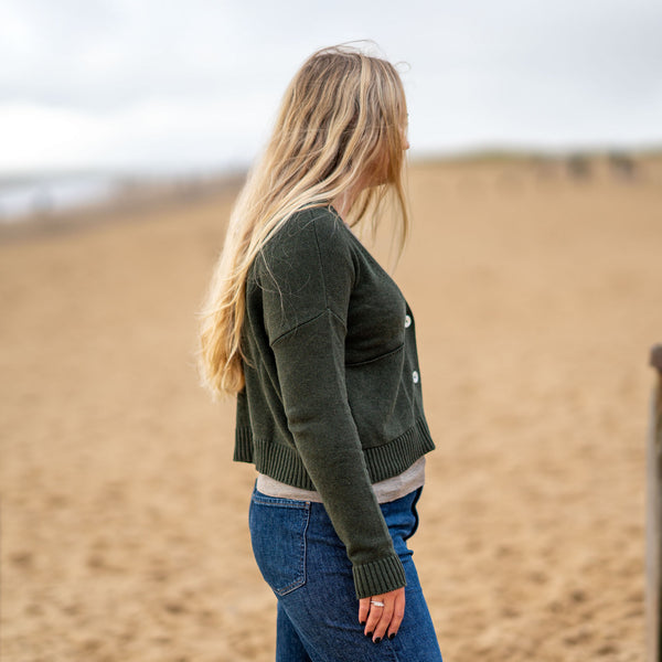 COLLEN & CLARE Gab Cotton Cardigan in Dark Olive