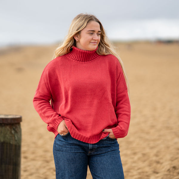 COLLEN & CLARE Zuri Cotton Roll Neck in Persian Red