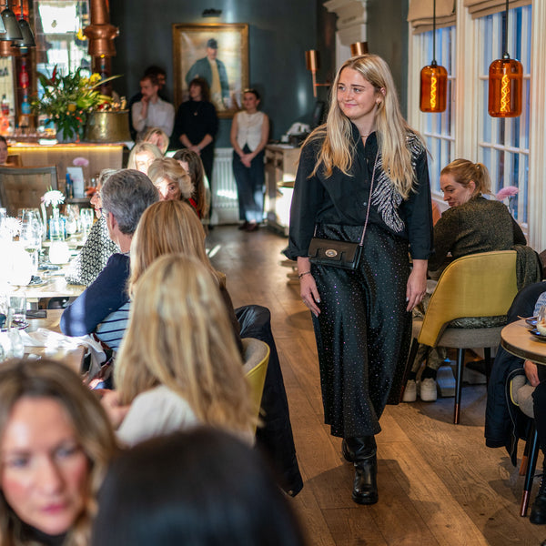 BERENICE Jojo Satin Long Skirt With Rhinestones in Black