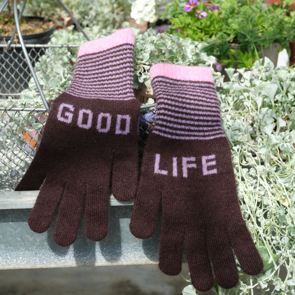 QUINTON & CHADWICK Good Life Angora Gloves in Brown/Lilac