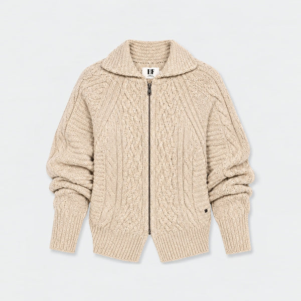 BEATRIZ FUREST Andrew Argyl Knit Cardigan in Ecru