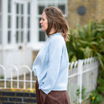 COLLEN & CLARE Shyla Cotton High Neck Jumper in Pearl Blue