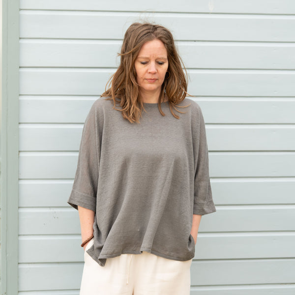 COLLEN & CLARE Toby Linen 3/4 Sleeve Jumper in Smoke