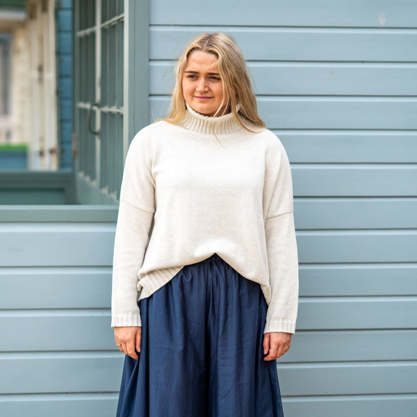 COLLEN & CLARE Zuri Cotton Roll Neck Jumper in Natural Marl