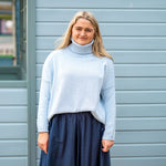 COLLEN & CLARE Zuri Cotton Roll Neck Jumper in Pearl Blue Marl