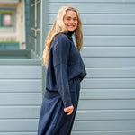 COLLEN & CLARE Zuri Cotton Roll Neck Jumper in Navy Marl