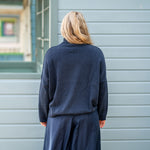 COLLEN & CLARE Zuri Cotton Roll Neck Jumper in Navy Marl