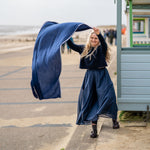 COLLEN & CLARE Contrast Edge Scarf in Navy/Natural