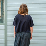 COLLEN & CLARE Nano Linen Short Sleeve Cardigan in Navy