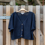 COLLEN & CLARE Nano Linen Short Sleeve Cardigan in Navy