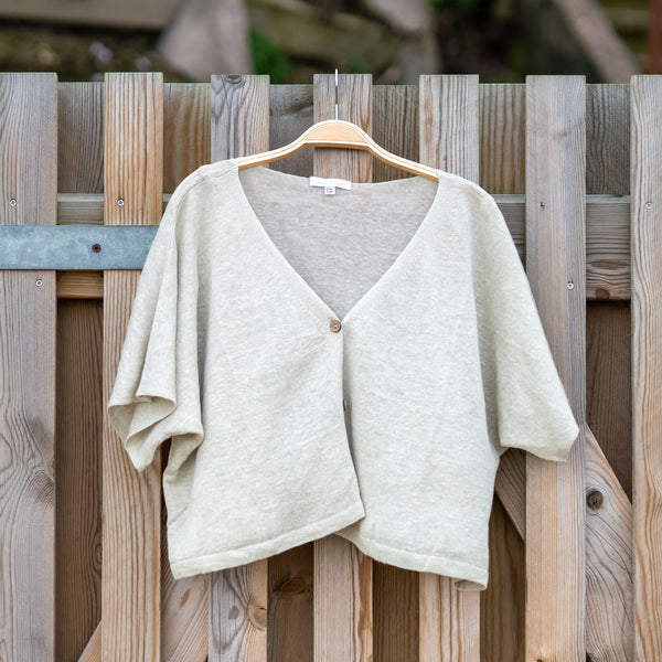 COLLEN & CLARE Nano Linen Short Sleeve Cardigan in Pebble