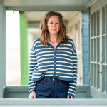 COLLEN & CLARE Elsi Stripe Hooded Cardigan in Teal Marl/Buttermilk
