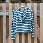 COLLEN & CLARE Elsi Stripe Hooded Cardigan in Teal Marl/Buttermilk