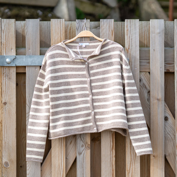 COLLEN & CLARE Zeya Stripe Cardigan in Stone Marl/Buttermilk