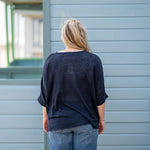 COLLEN & CLARE Toby Linen 3/4 Sleeve Jumper in Navy