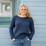 COLLEN & CLARE Foss Cotton Contrast Split Hem Jumper in Navy Marl/Pearl Blue