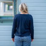 COLLEN & CLARE Foss Cotton Contrast Split Hem Jumper in Navy Marl/Pearl Blue