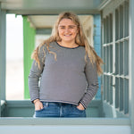 COLLEN & CLARE Easton Cotton Stripe Jumper in Navy Marl and Camel