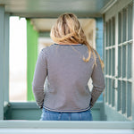 COLLEN & CLARE Easton Cotton Stripe Jumper in Navy Marl and Camel