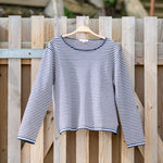 COLLEN & CLARE Easton Cotton Stripe Jumper in Navy Marl and Camel