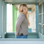 COLLEN & CLARE Easton Cotton Stripe Jumper in Fir Green/Fleck Natural