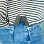 COLLEN & CLARE Easton Cotton Stripe Jumper in Fir Green/Fleck Natural