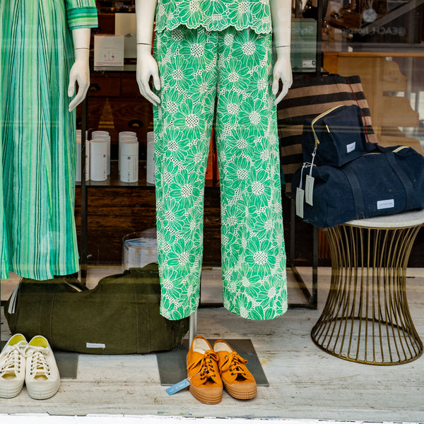 FOIL Juicy Details Broderie Anglaise Trousers in Green