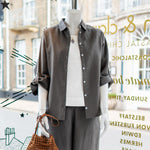 COLLEN & CLARE Linen Long Sleeve Shirt in Fir Green