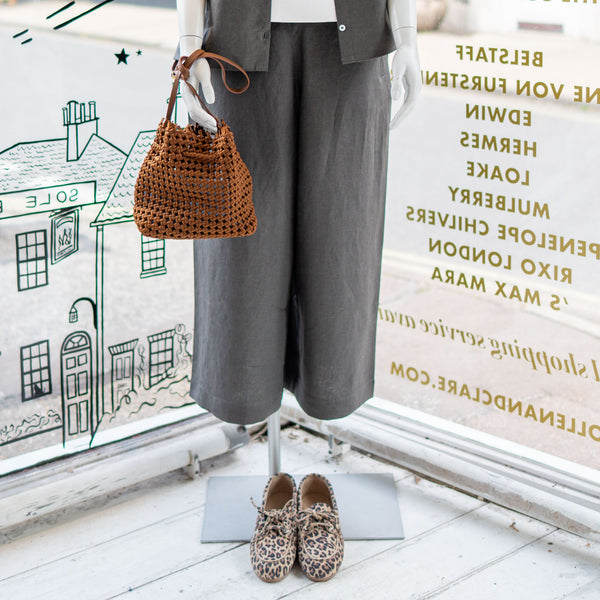 COLLEN & CLARE Linen Wide Leg Trousers in Fir Green
