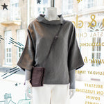 COLLEN & CLARE Linen High Collar Top in Fir Green