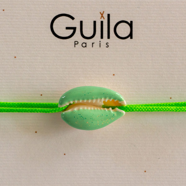 GUILA PARIS Shell Bracelet in Sequinned Water Green