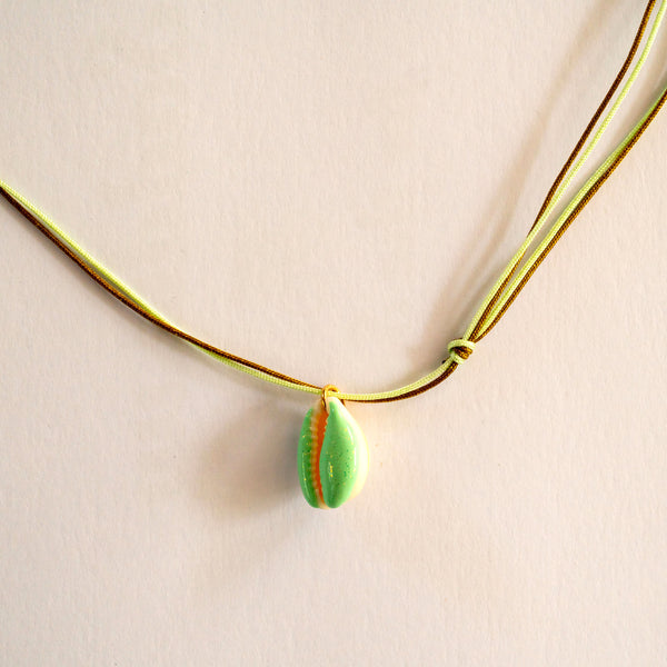 GUILA PARIS Cord Shell Necklace in Sequinned Water Green