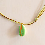 GUILA PARIS Cord Shell Necklace in Sequinned Water Green