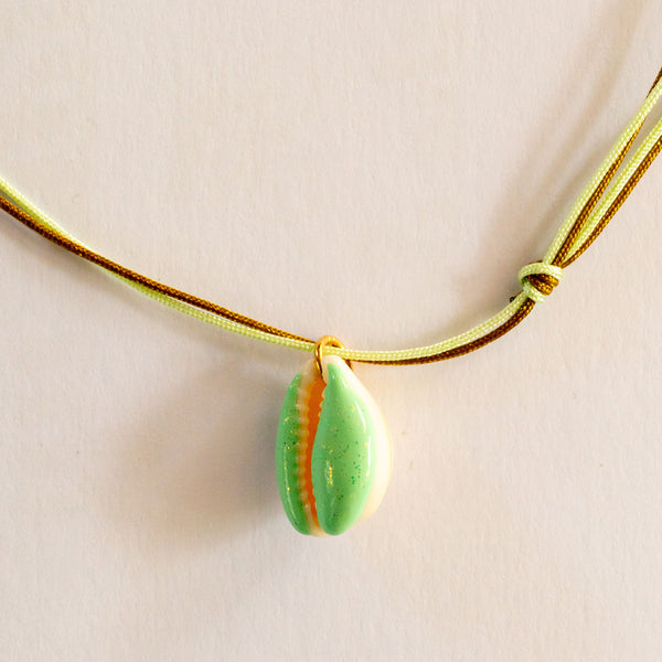 GUILA PARIS Cord Shell Necklace in Sequinned Water Green