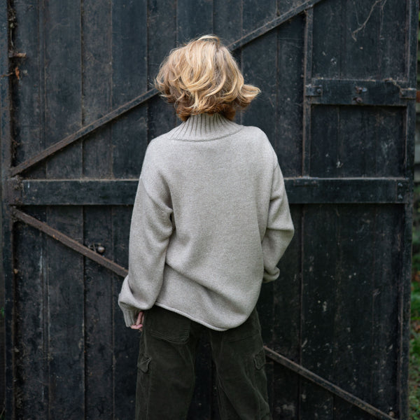 COLLEN & CLARE Roger Roll Neck Cashmere and Lambswool Jumper in Stone Marl